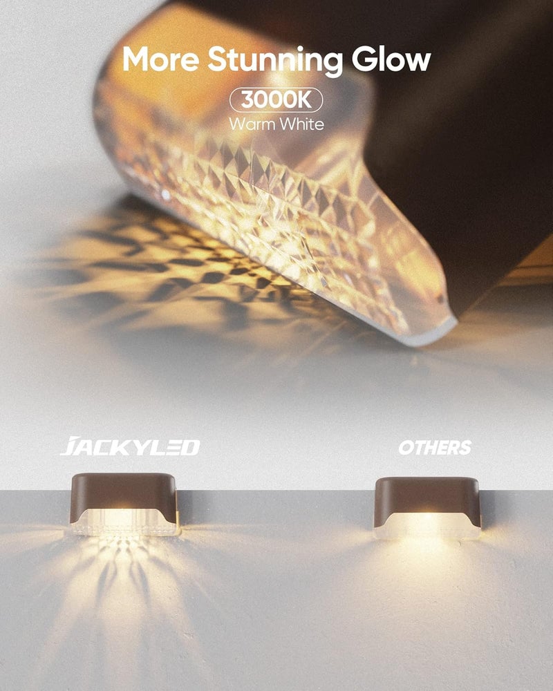 JACKYLED Solar Fence Lights 16 Pack Outdoor Solar Deck Light IP65 Waterproof Solar Step Lights Outdoor Lighting for Garden Deck Fence Railing Stair Patio Yard Pathway, Brown - Image 2